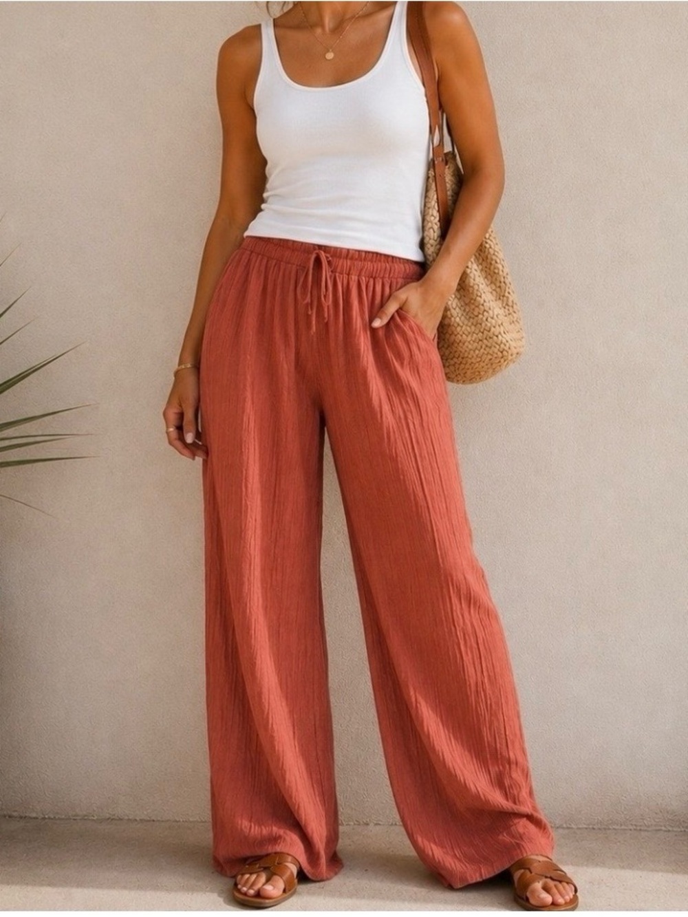 Joie Pants Women’s M Terracotta Rust Wide-Leg Drawstring NWT
